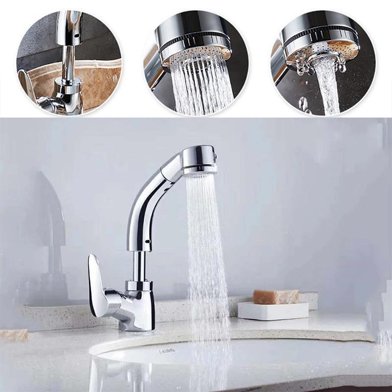 Pullout Kitchen/Bath Faucet | 360° Rotate & Height-Adjust | Dual Flow Modes | Chrome & Brass Finish