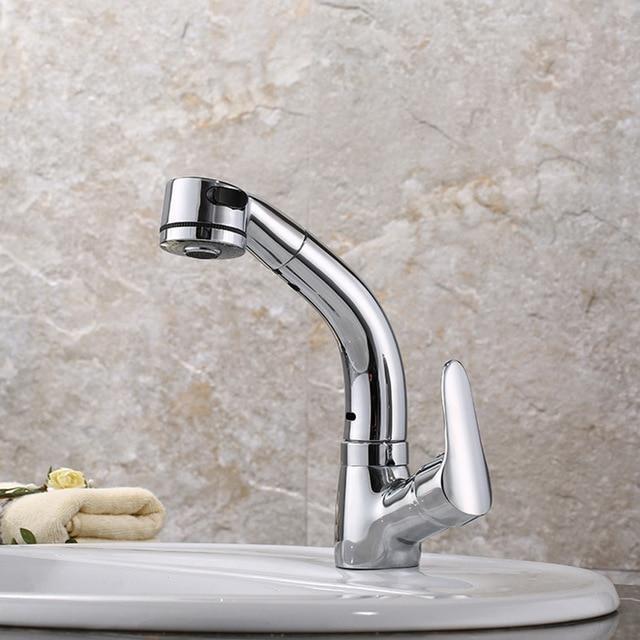 Pullout Kitchen/Bath Faucet | 360° Rotate & Height-Adjust | Dual Flow Modes | Chrome & Brass Finish