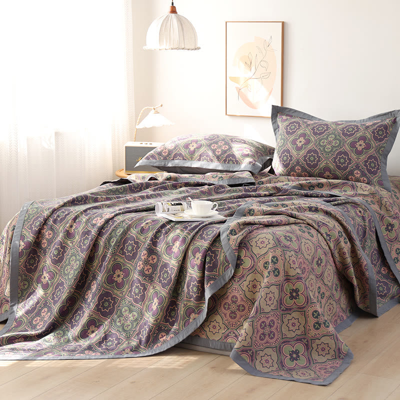 Reversible Cotton Quilt | Embroidered Petal Flower Pattern | Machine Washable | All-Season Comfort