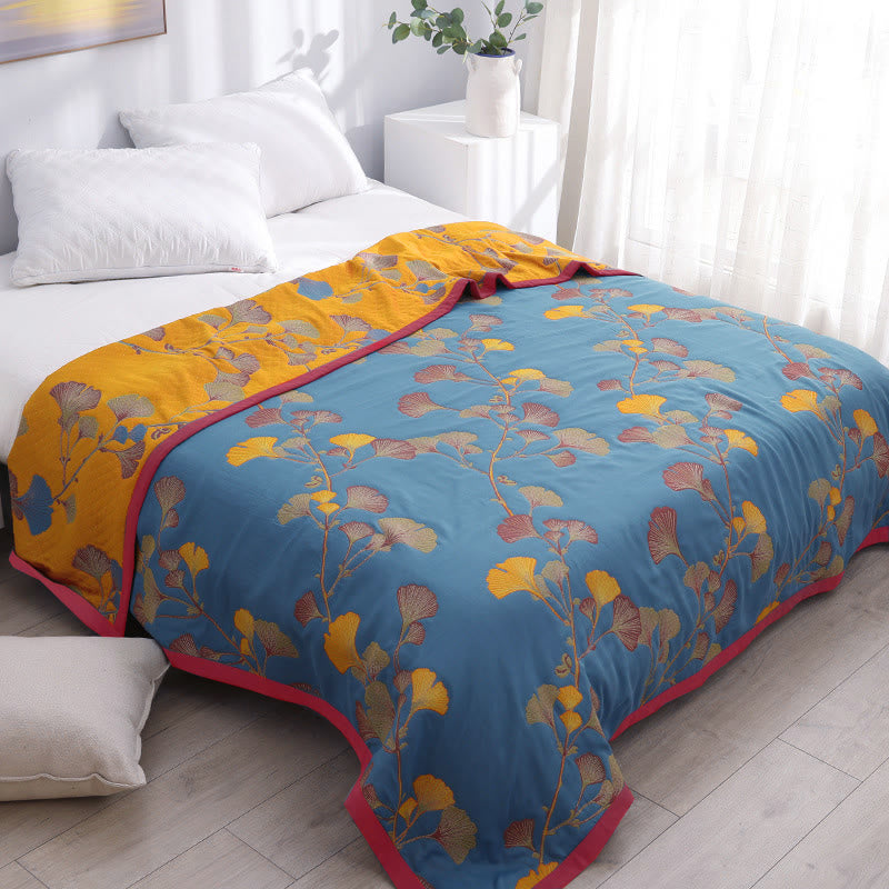 Reversible Quilt | Jacquard Ginkgo Pattern | Cotton, Soft & Cozy