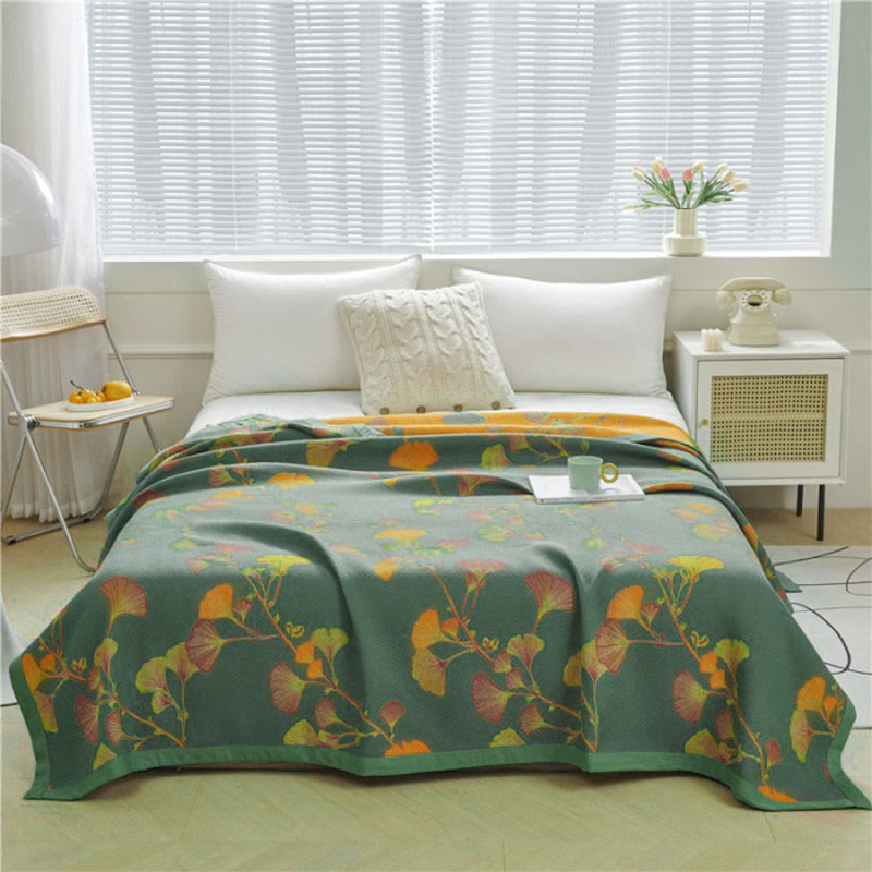 Reversible Quilt | Jacquard Ginkgo Pattern | Cotton, Soft & Cozy