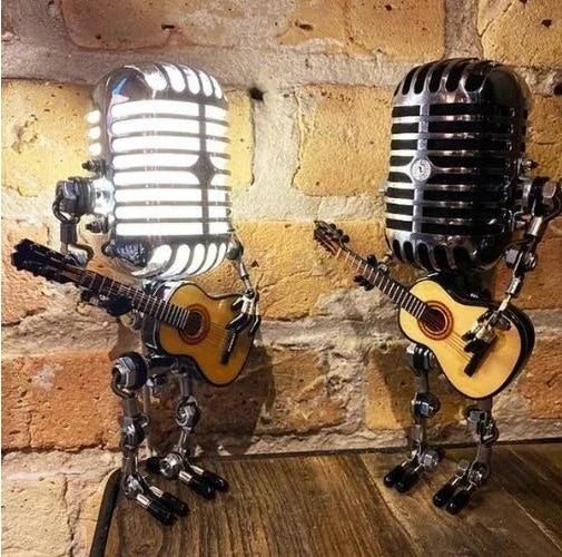 Robot Microphone Lamp | Vintage Metal Guitar Design | Adjustable LED | Music Lover Gift