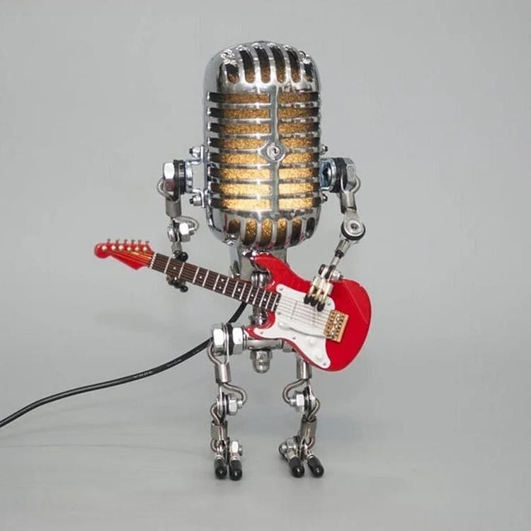 Robot Microphone Lamp | Vintage Metal Guitar Design | Adjustable LED | Music Lover Gift