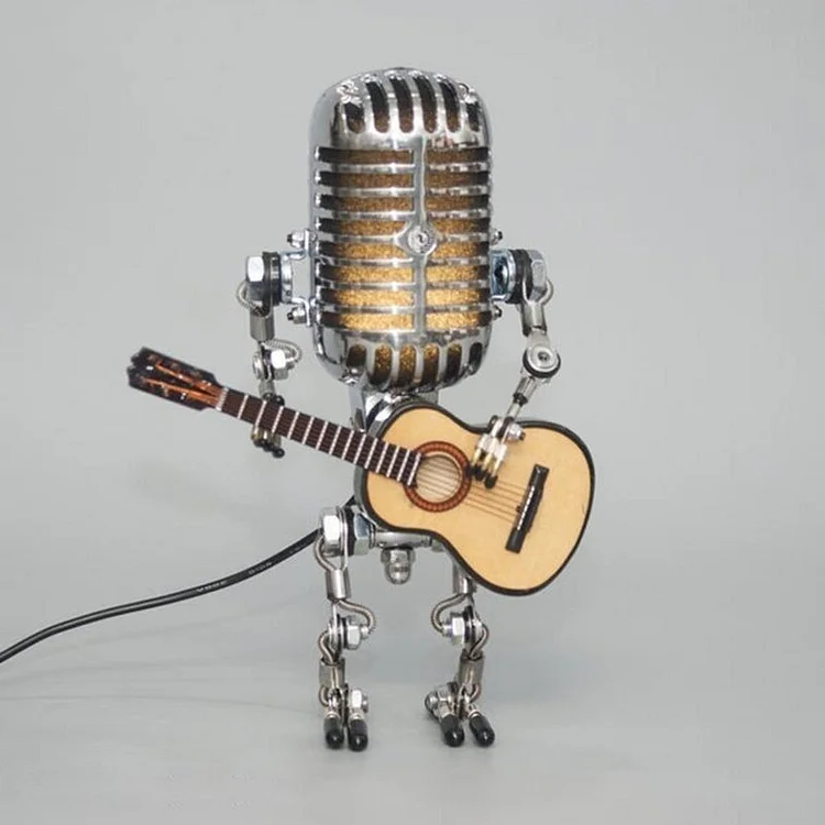 Robot Microphone Lamp | Vintage Metal Guitar Design | Adjustable LED | Music Lover Gift