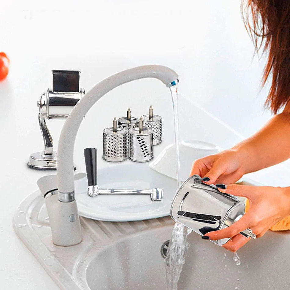 Rotary Food Grater & Slicer | Ergonomic Rotating Drum | Handheld for Cheese & Vegetables