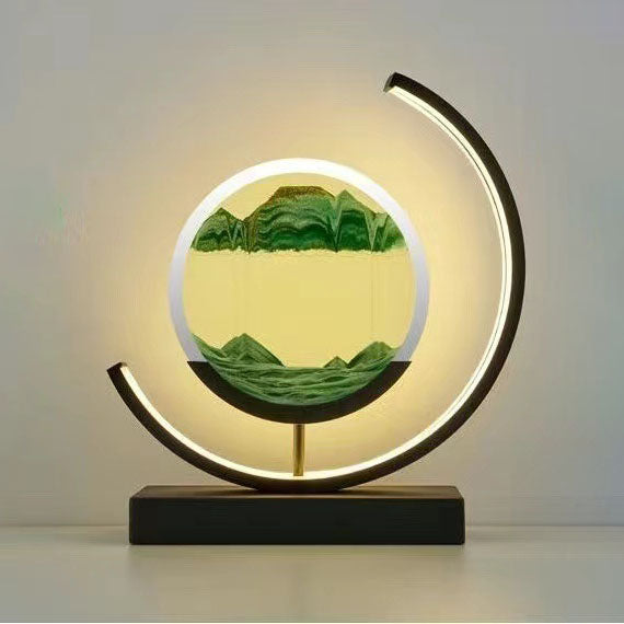 Sand Art Ornament | Hourglass Landscape & Three-Color Ambient Light | Metal Base | Stress Relief