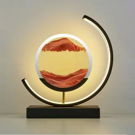 Sand Art Ornament | Hourglass Landscape & Three-Color Ambient Light | Metal Base | Stress Relief