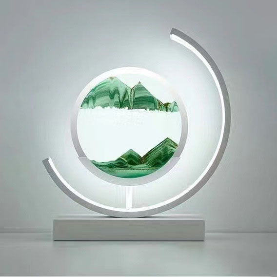 Sand Art Ornament | Hourglass Landscape & Three-Color Ambient Light | Metal Base | Stress Relief