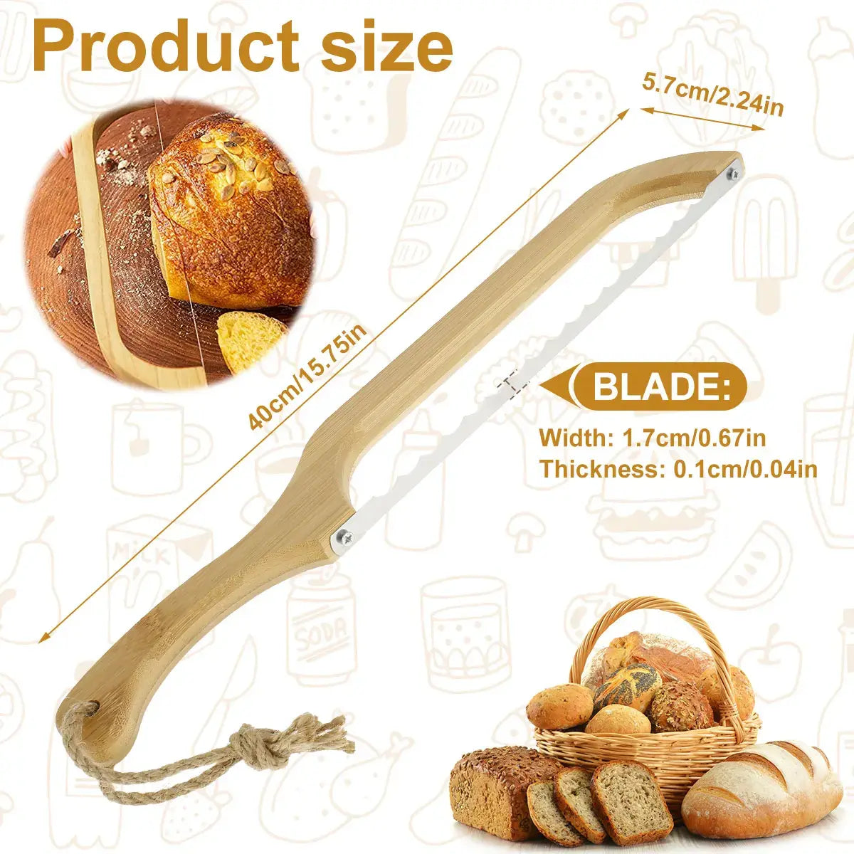 Serrated Bread Knife | Sharp Stainless Steel Blade | Wooden Handle & Comfortable Grip