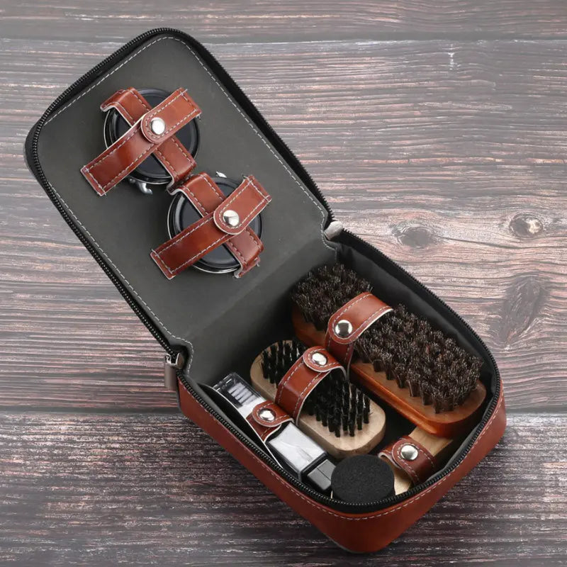 Shoe Care Kit | 9-Piece Horsehair Brushes & Polishing Cloths | Leather, Suede & Nubuck