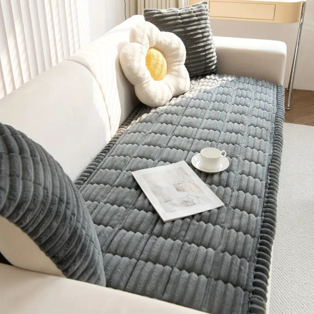 Sofa Cover | Plush Microfiber Flannel With Hand-Pleated Edges | Non-Slip, Machine Washable