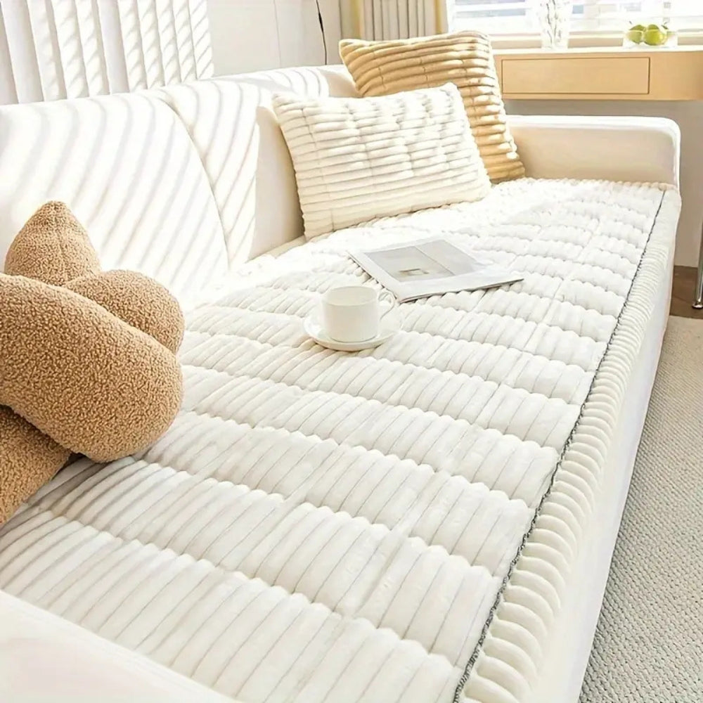 Sofa Cover | Plush Throw with Pleated Edges | Microfiber Blend | Machine Washable