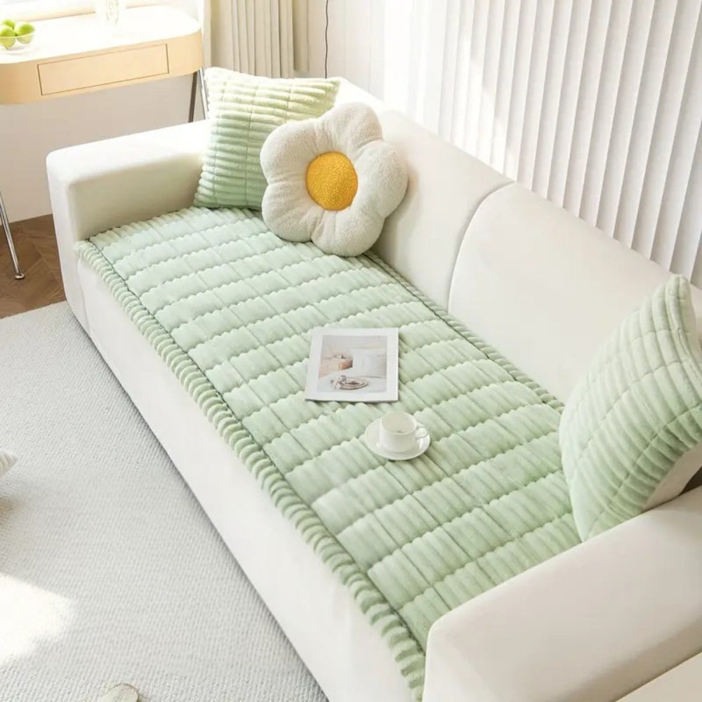 Sofa Cover | Plush Throw with Pleated Edges | Microfiber Blend | Machine Washable