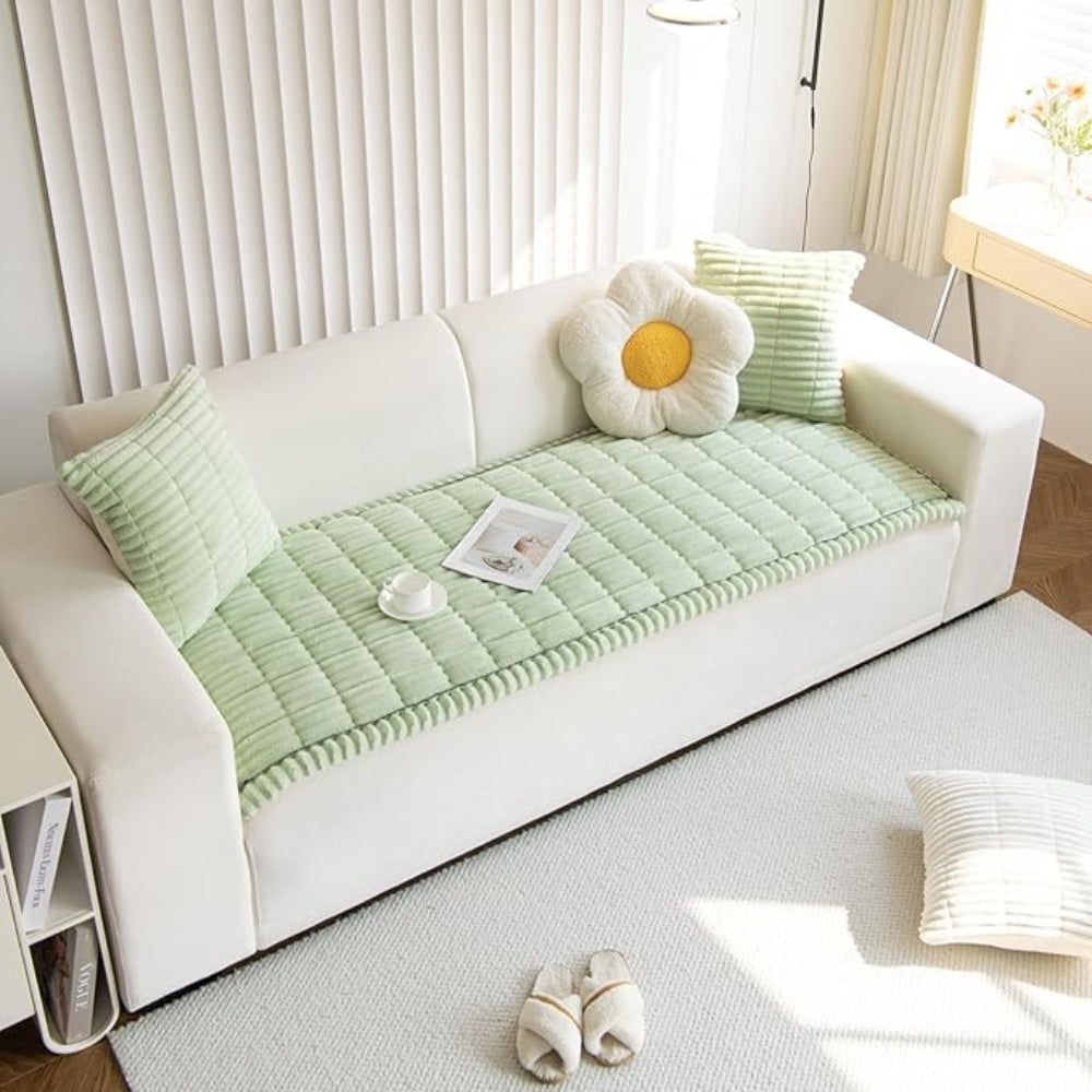 Sofa Cover | Plush Throw with Pleated Edges | Microfiber Blend | Machine Washable