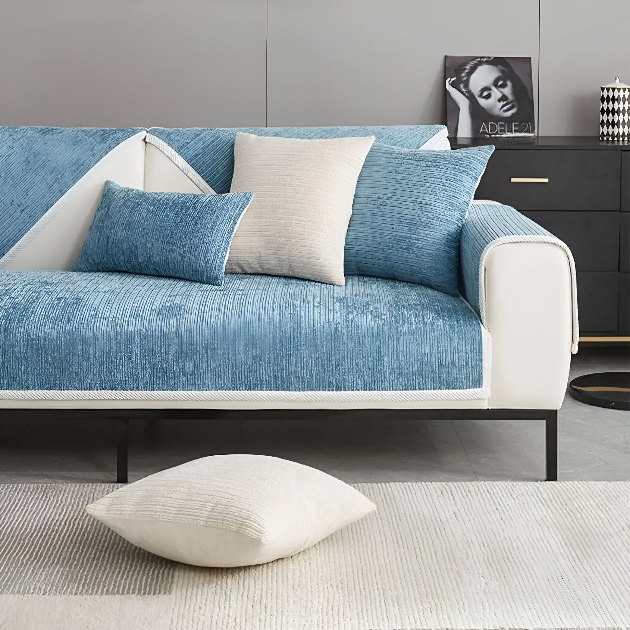 Sofa Slipcover | Chic Striped Design | Chenille Fabric | Machine Washable