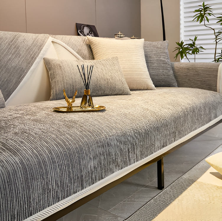 Sofa Slipcover | Chic Striped Design | Chenille Fabric | Machine Washable