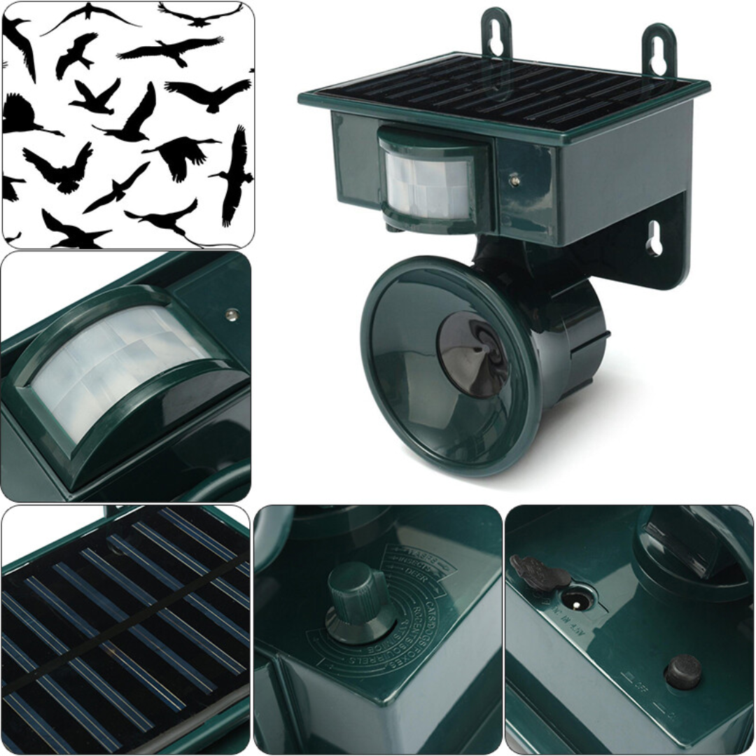 Solar Bird Repeller | Motion-Activated PIR Sensor | Predator Sound Deterrent