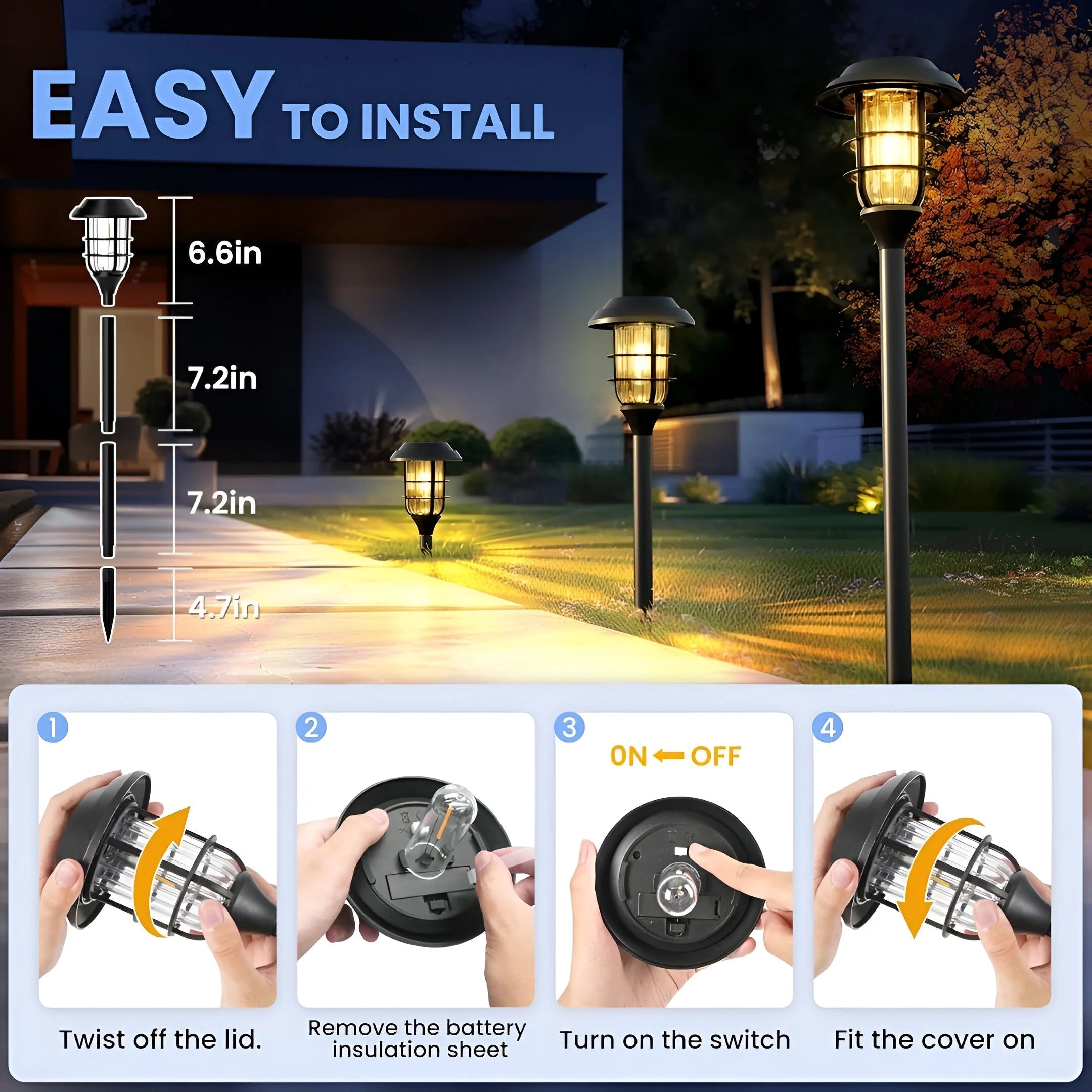 Solar Garden Lights | Flickering Warm Glow | Weatherproof & Durable | 6-Pack