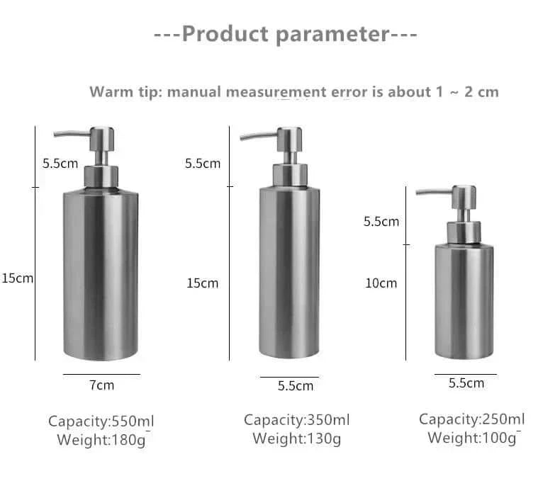 Stainless Steel Soap Dispenser | Hand Pump | Polished Gloss Finish | Refillable & Reusable
