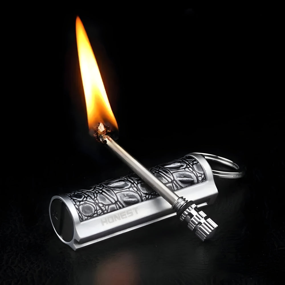 Survival Fire Starter Keychain | Waterproof Flint Igniter | All-Metal Bottle Opener