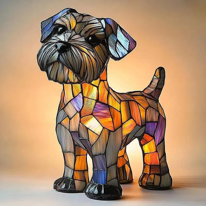 Table Lamp | Dog Figurine Design | Glass Mosaic Shade | Colorful Mood Lighting