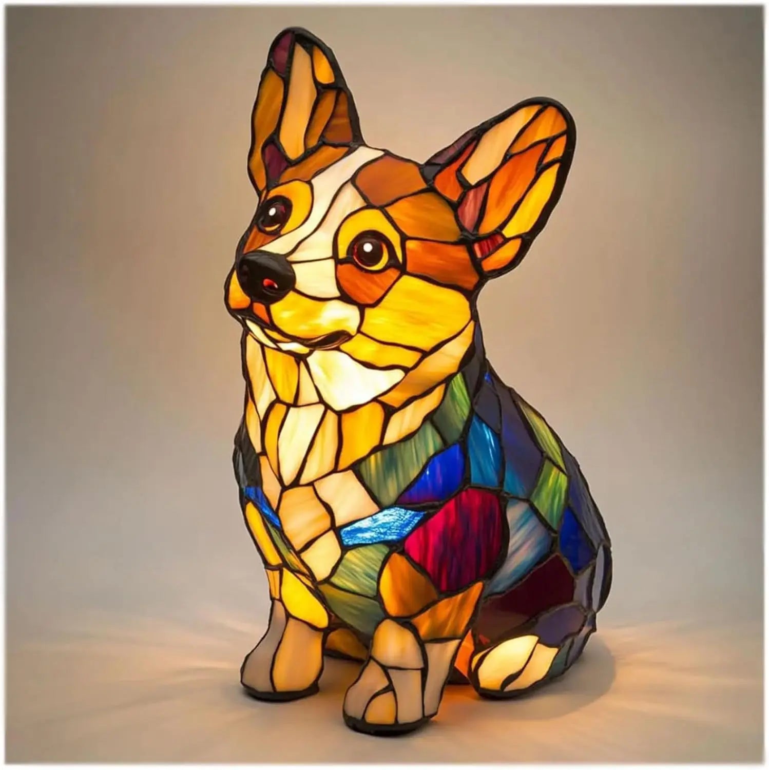 Table Lamp | Dog Figurine Design | Glass Mosaic Shade | Colorful Mood Lighting