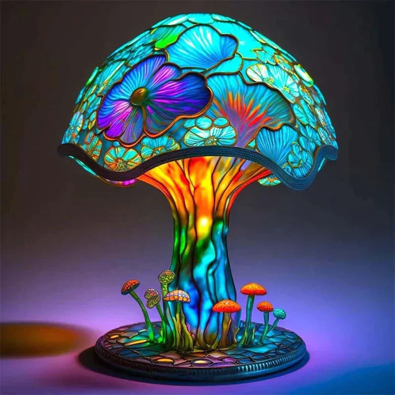 Table Lamp | Retro Stained Glass Effect | USB-Powered LED | Warm Ambient Light