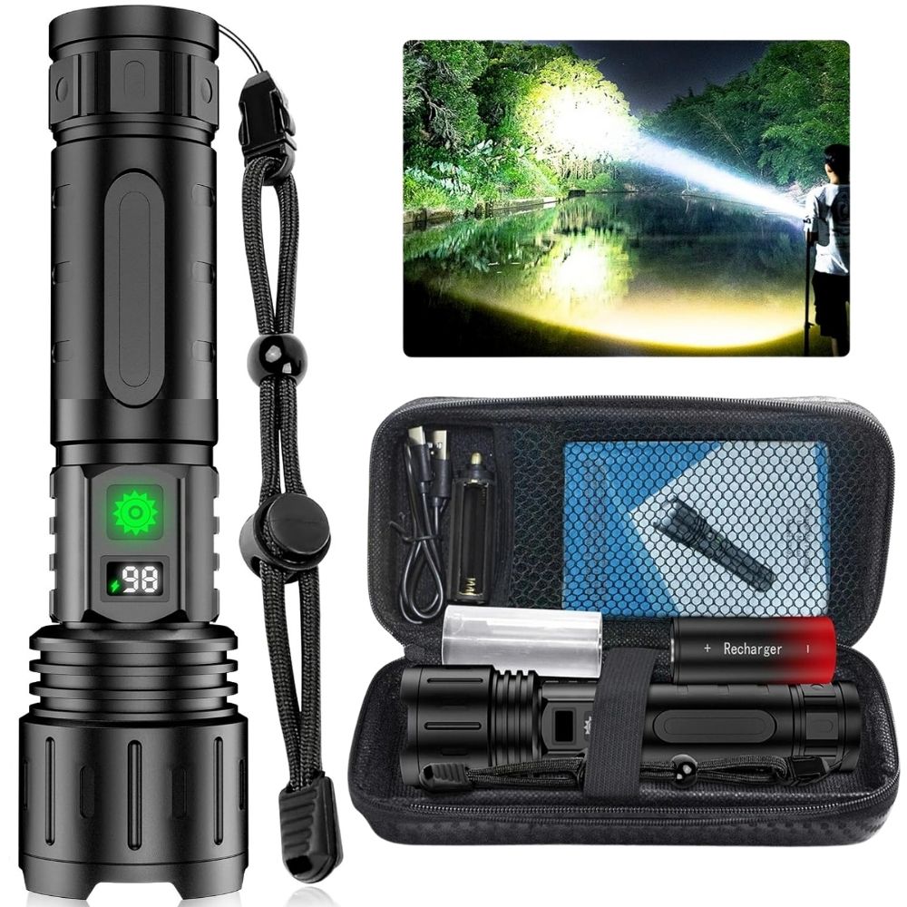 Tactical Flashlight | Ultra-Bright Beam & Adjustable Focus | Long Battery Life, Type-C & Power Bank