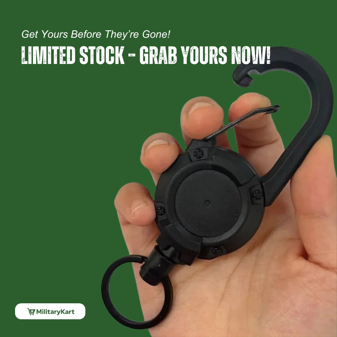 Tactical Retractable Keychain | Heavy-Duty Spring Carabiner | Metal & 65cm Cord | Outdoor Use