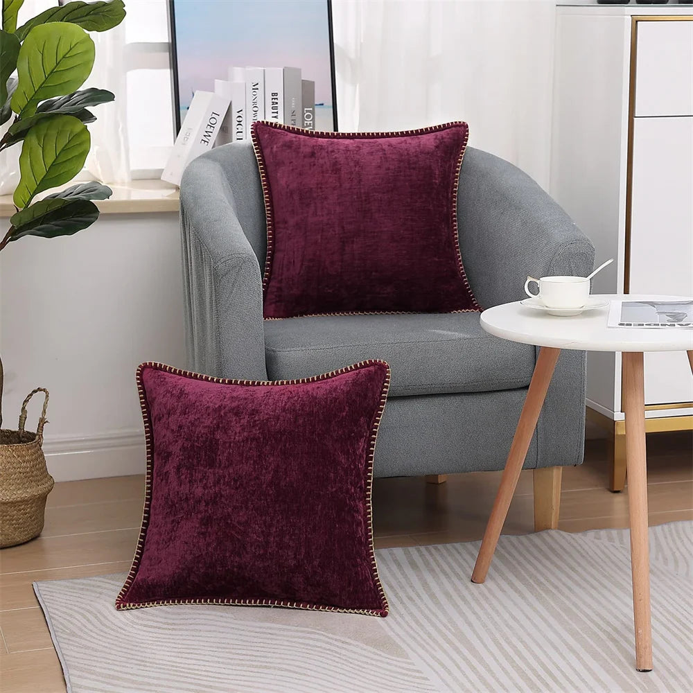 Throw Pillow Cover | Soft Chenille Velvet | Hidden Zipper & Hand Embroidery | Cozy Comfort