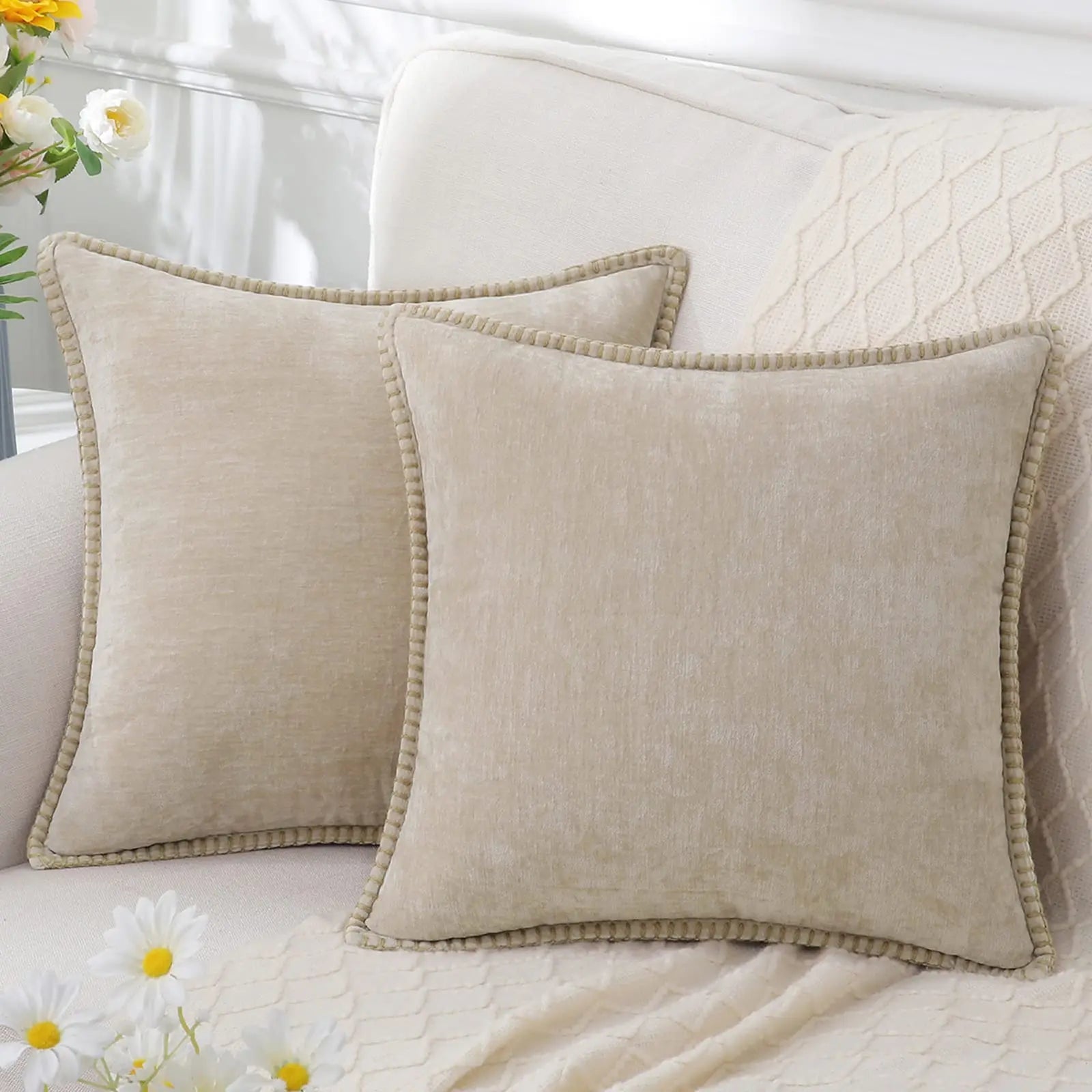 Throw Pillow Cover | Soft Chenille Velvet | Hidden Zipper & Hand Embroidery | Cozy Comfort