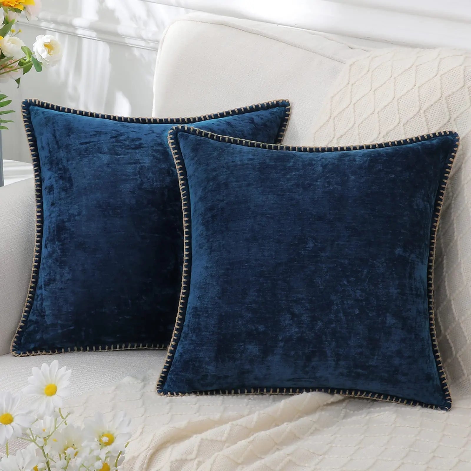 Throw Pillow Cover | Soft Chenille Velvet | Hidden Zipper & Hand Embroidery | Cozy Comfort