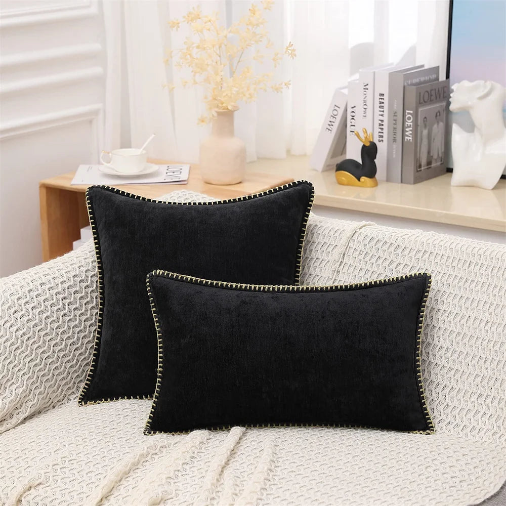 Throw Pillow Cover | Soft Chenille Velvet | Hidden Zipper & Hand Embroidery | Cozy Comfort