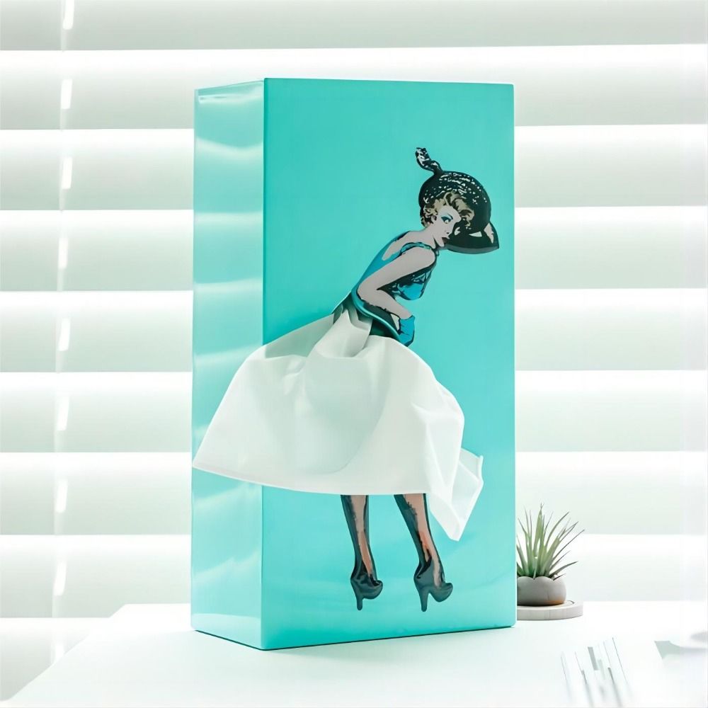 Tissue Box Cover | Interactive Flying Skirt Design | Weighted Base & Reusable | 25x13x8 cm