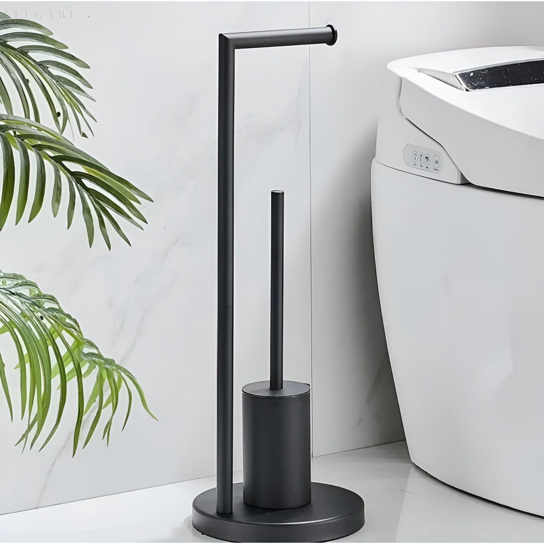 Toilet Paper Holder | Integrated Brush | Stainless Steel Finish | Space-Saving Design