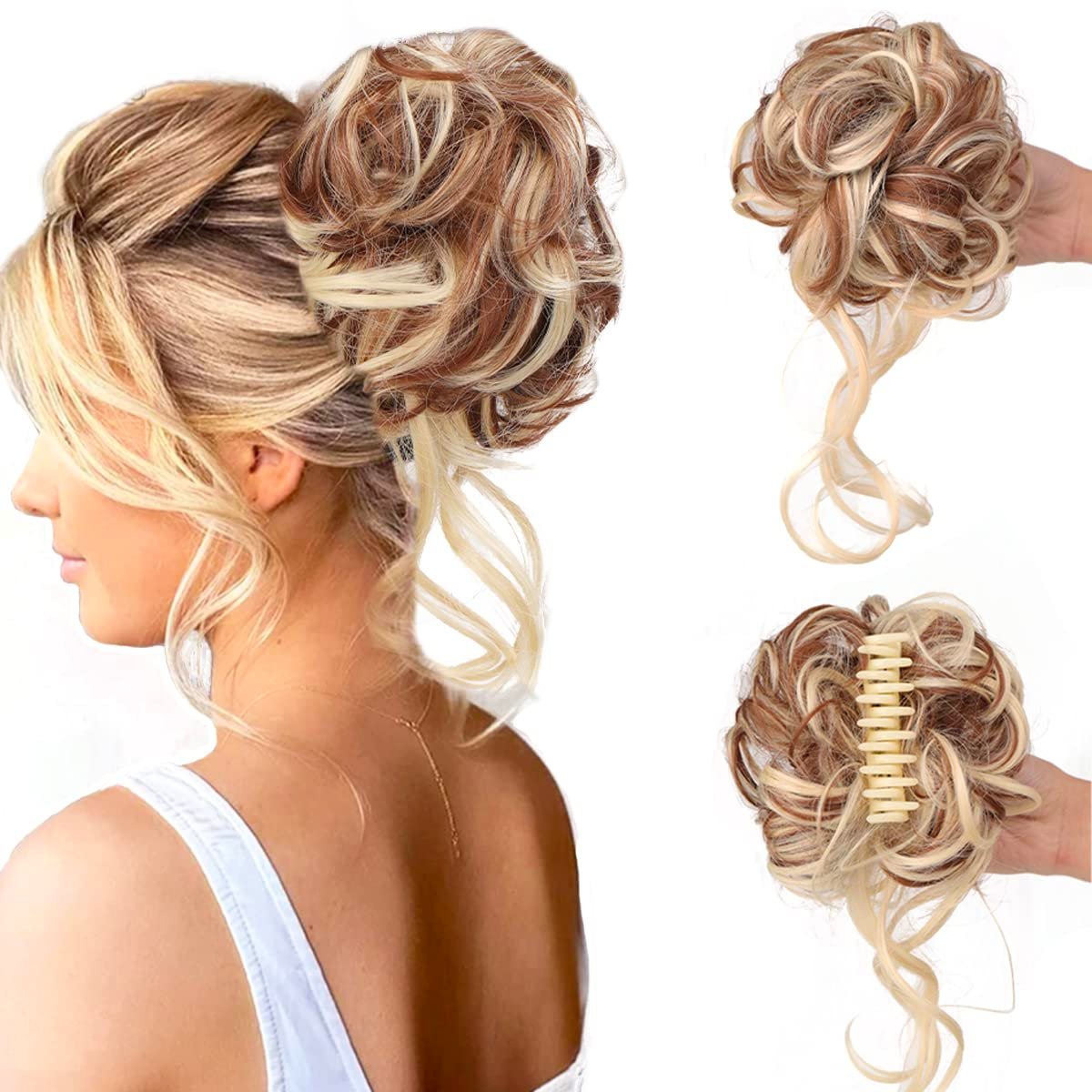Top Knot Hairpiece | Curly Synthetic Hair | Elastic Band & Secure Hold | Instant Volume