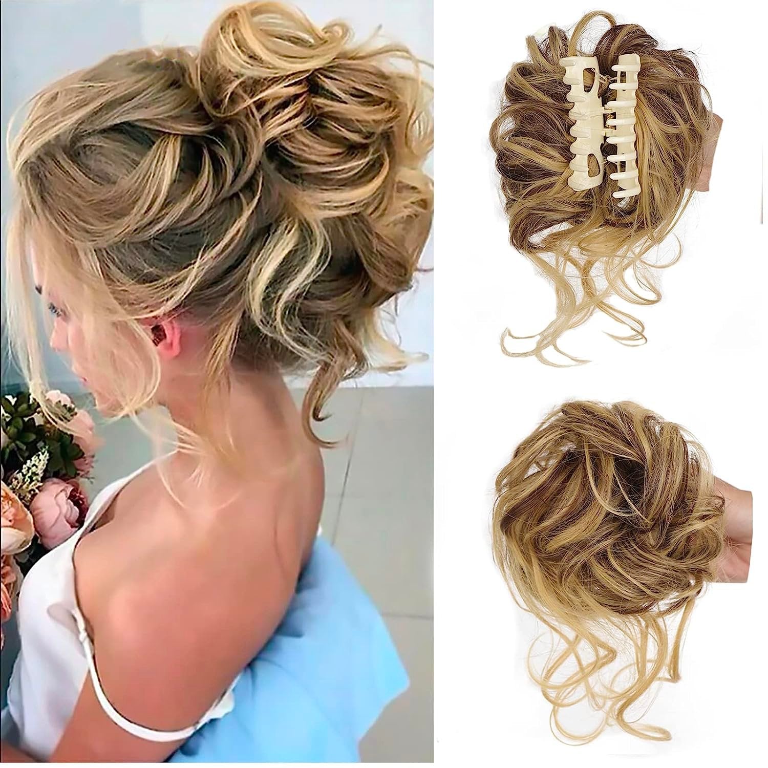 Top Knot Hairpiece | Curly Synthetic Hair | Elastic Band & Secure Hold | Instant Volume