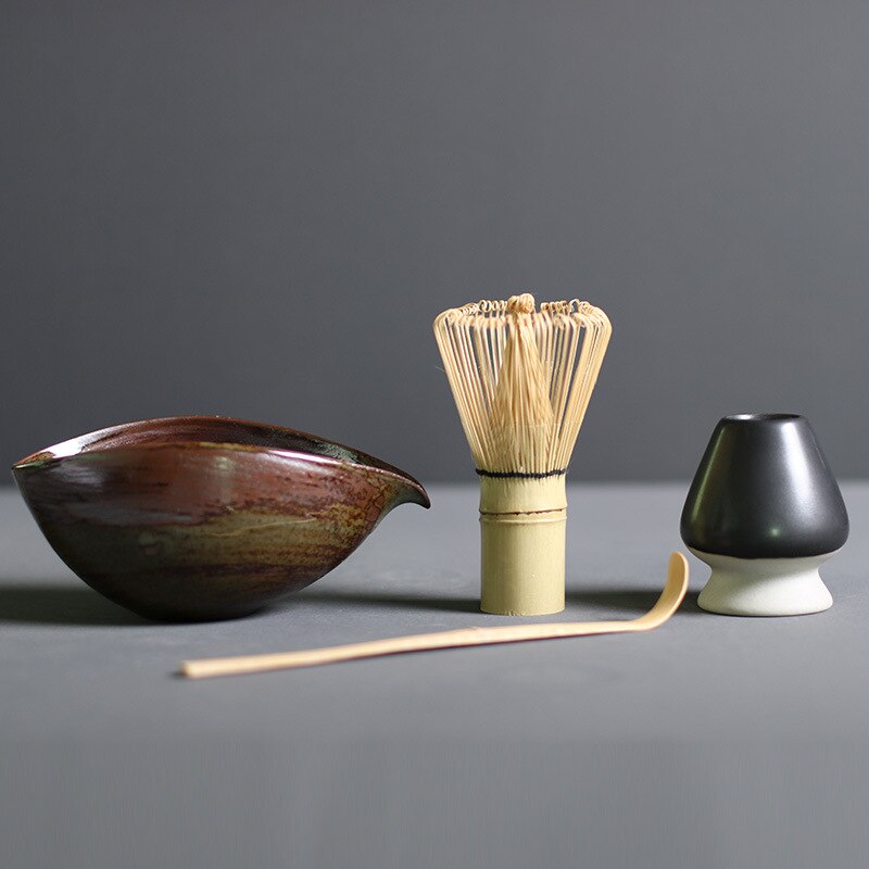 Traditional Matcha Set | Handcrafted Bamboo Whisk & Ceramic Bowl | Spoon & Whisk Holder