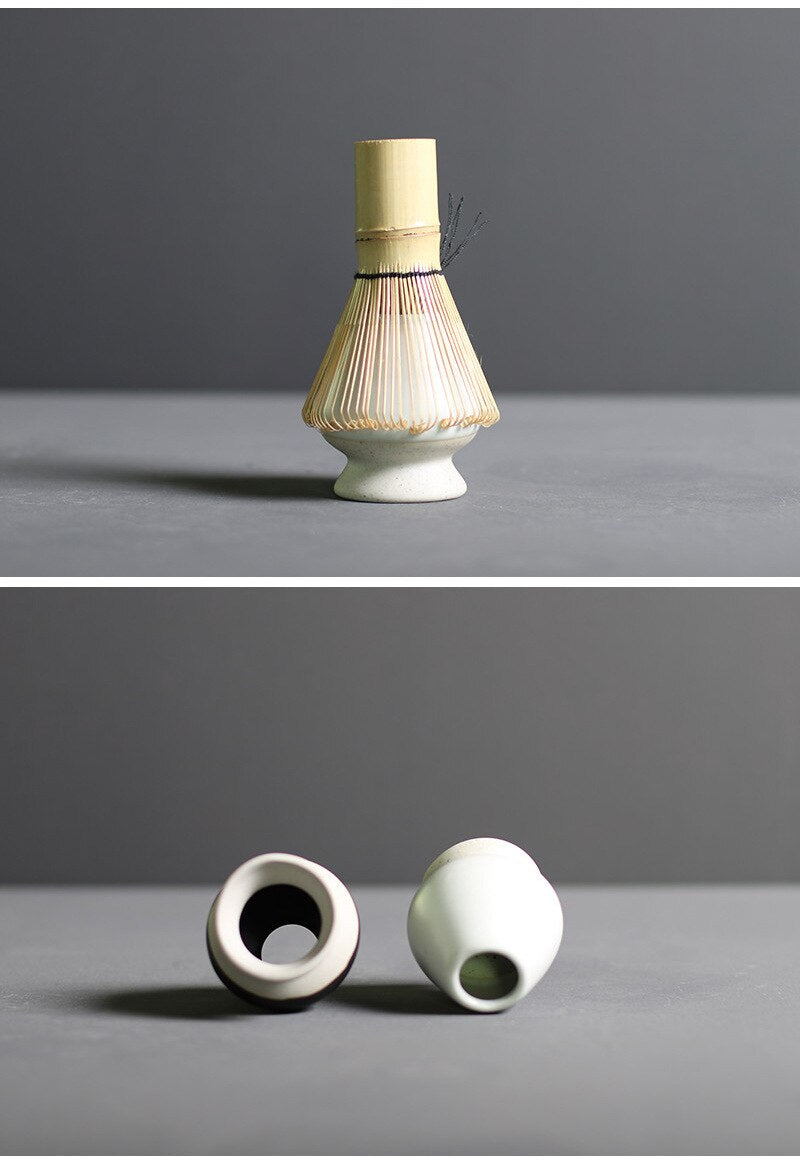 Traditional Matcha Set | Handcrafted Bamboo Whisk & Ceramic Bowl | Spoon & Whisk Holder