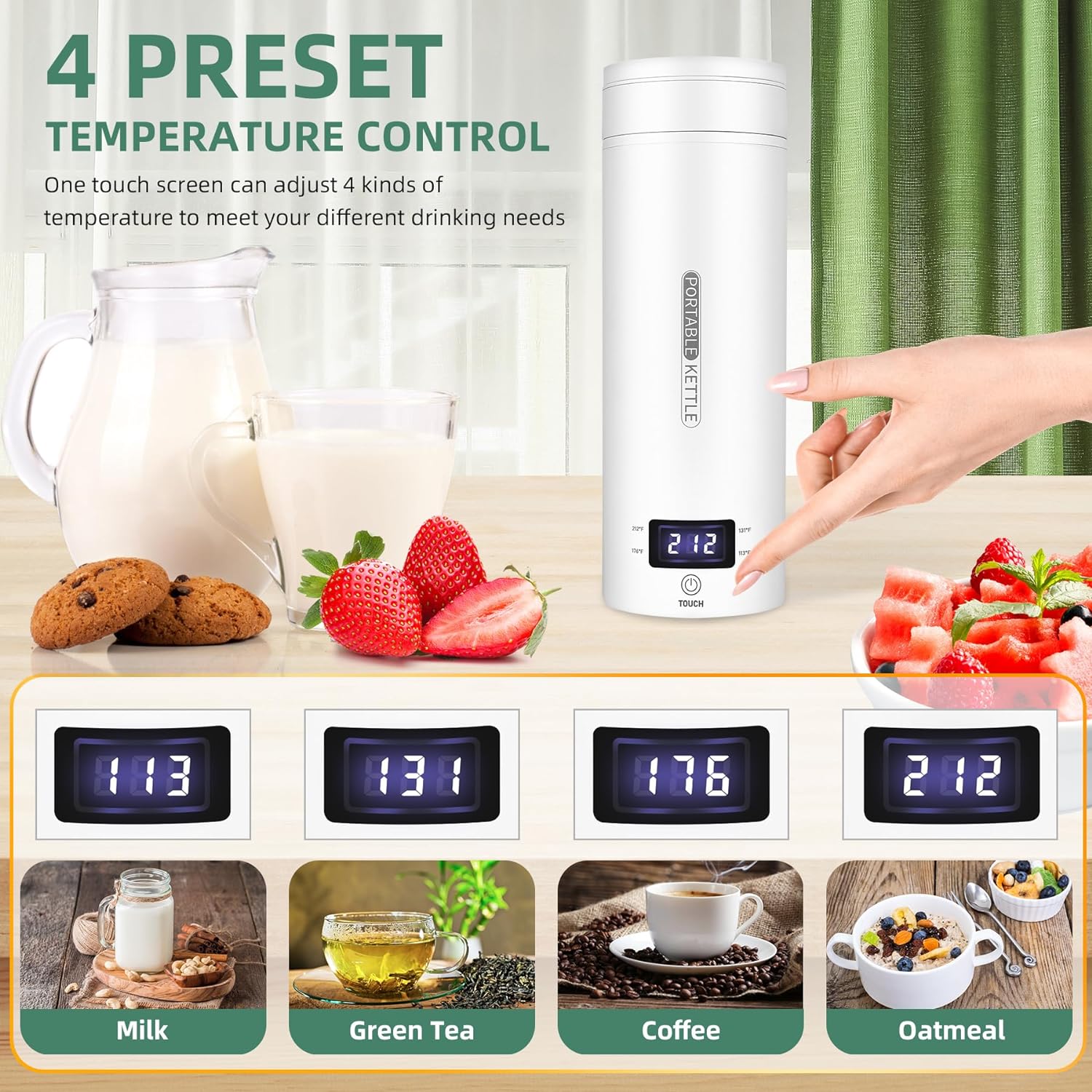 Travel Electric Kettle | Intelligent Temperature Control & Auto Shut-Off | Stainless Steel, 15.2 oz