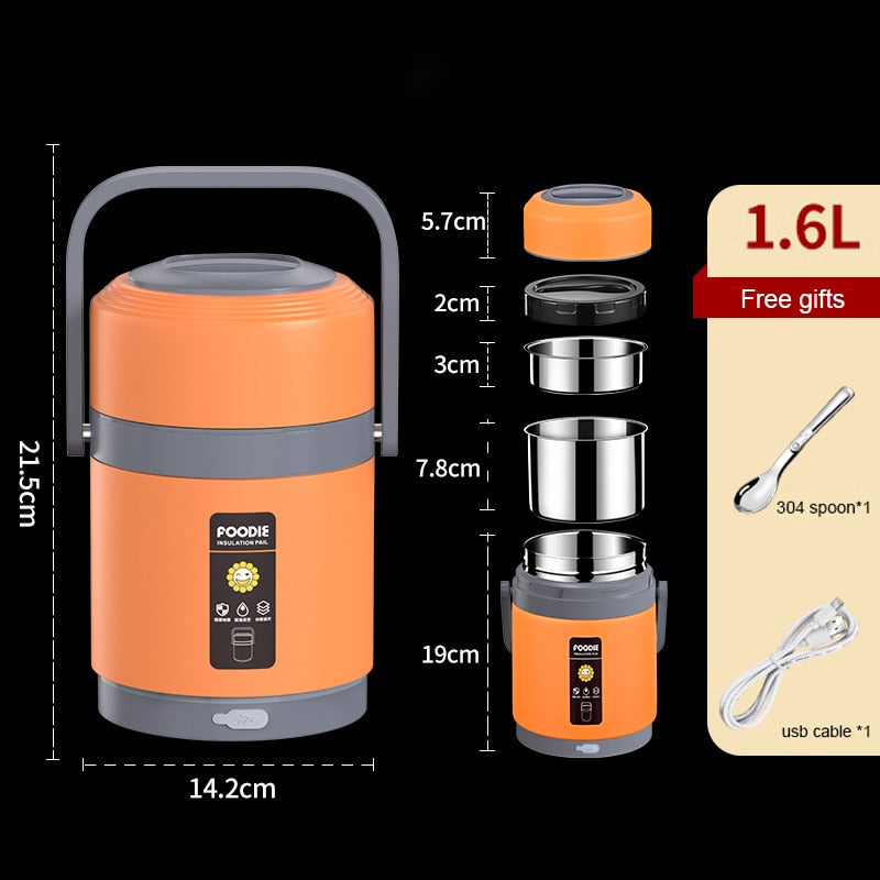 USB Heated Lunch Box | Stainless Steel Liner | Portable Food Warmer