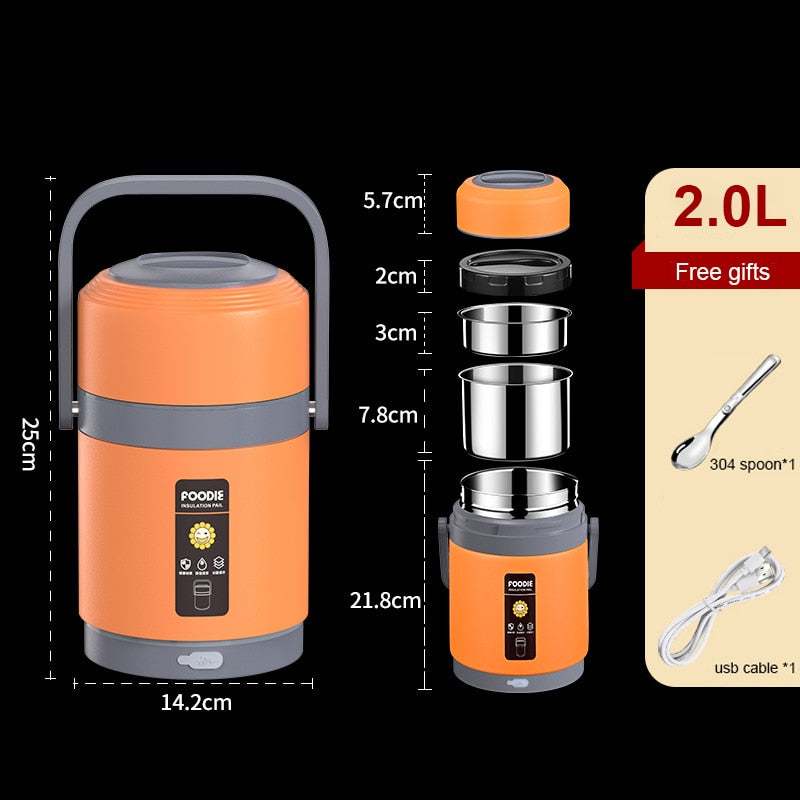 USB Heated Lunch Box | Stainless Steel Liner | Portable Food Warmer