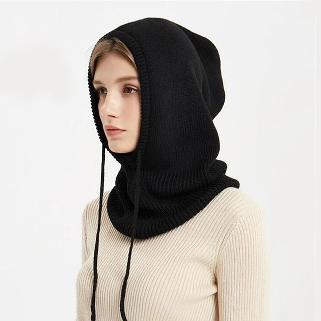 Unisex Knit Beanie | Soft Cashmere-Blend Knit | Adjustable Drawstring & Hood | Cold Weather Warmth