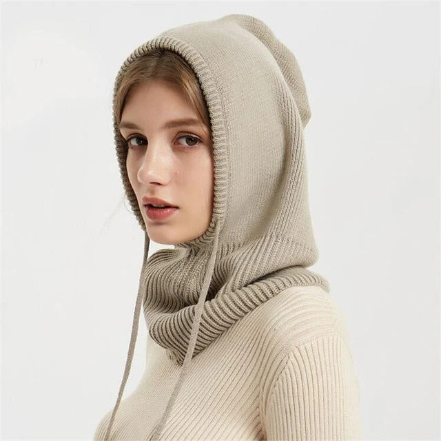 Unisex Knit Beanie | Soft Cashmere-Blend Knit | Adjustable Drawstring & Hood | Cold Weather Warmth