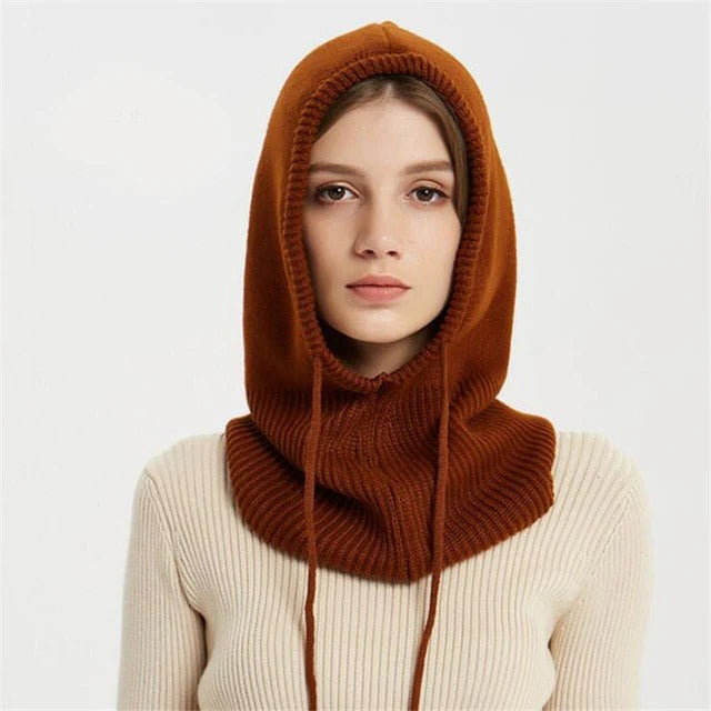 Unisex Knit Beanie | Soft Cashmere-Blend Knit | Adjustable Drawstring & Hood | Cold Weather Warmth