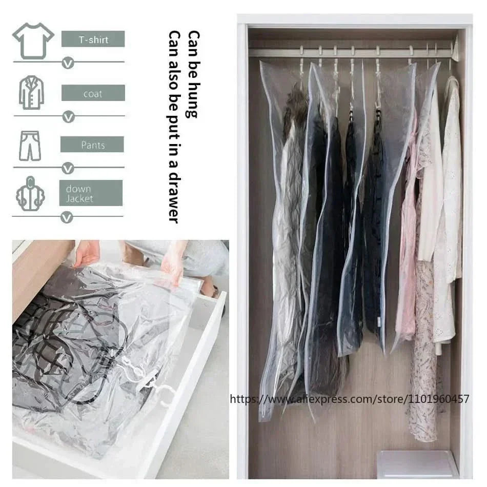 Vacuum Storage Bags for Clothes | Hanging Space-Saving Design | Dust & Moisture Resistant | 3-Pack