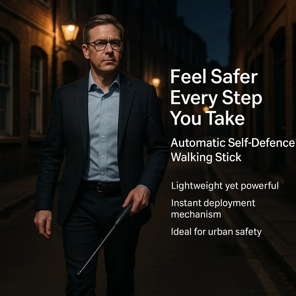 Walking Stick for Hiking & Urban Safety | Spring-Loaded Telescopic | Steel Frame & Anti-Slip Grip