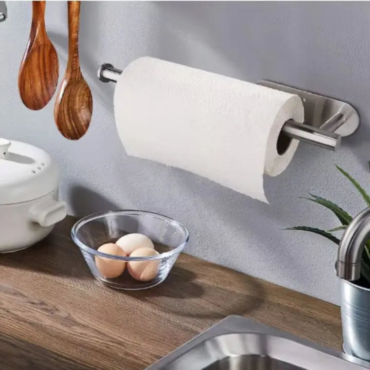 Wall Kitchen Paper Towel Holder | Drill-Free Self-Adhesive Mount | Stainless Steel | Space-Saving