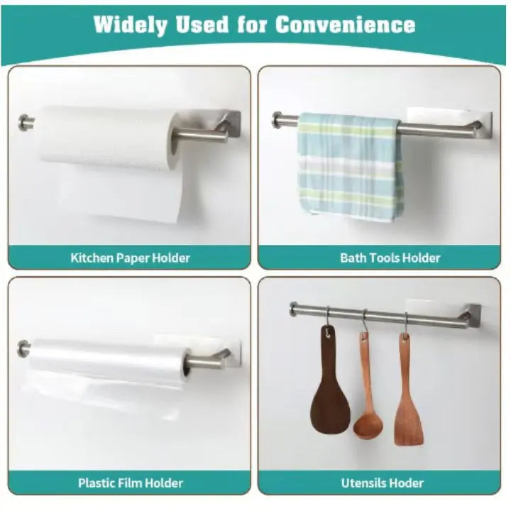 Wall Kitchen Paper Towel Holder | Drill-Free Self-Adhesive Mount | Stainless Steel | Space-Saving