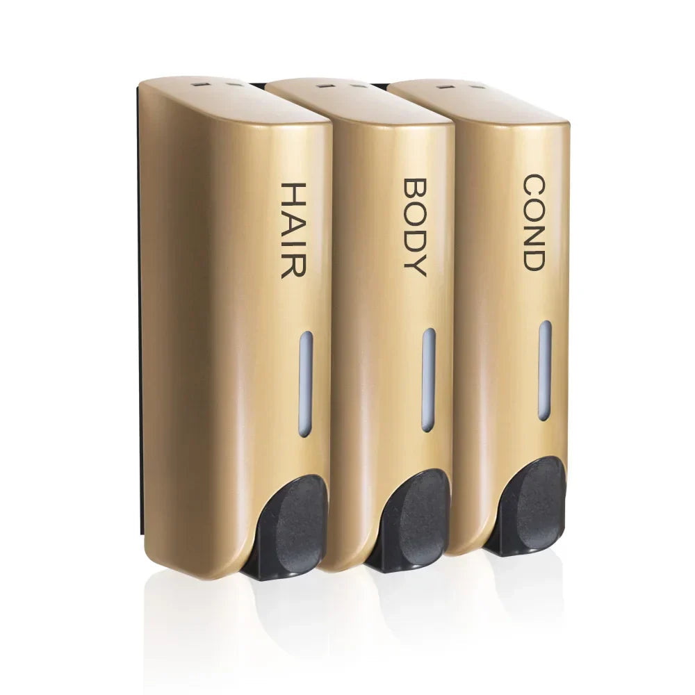 Wall-Mounted Shower Dispenser Set | Triple Pump | Transparent Body, 350ml Each | Space-Saving